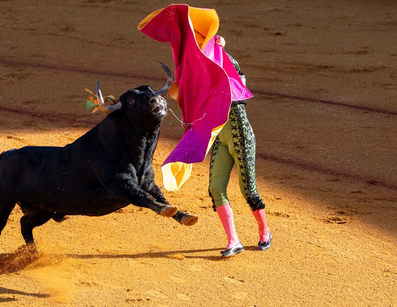 A matador and bull at the Feria de Abril